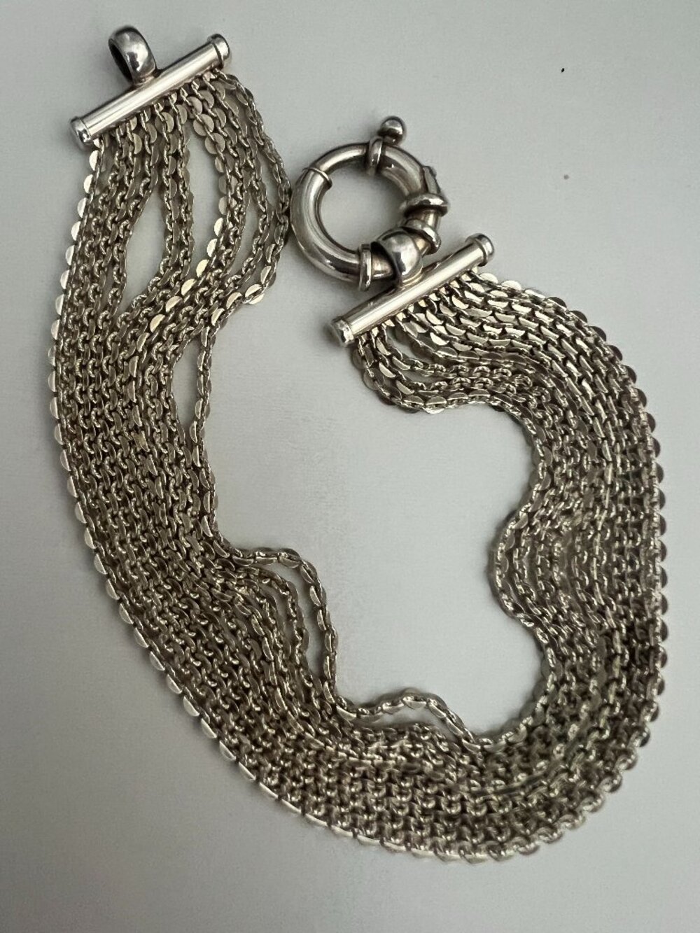 Vintage Milor Italy 925 Sterling Silver Multi Strand Rolo Link Toggle Bracelet